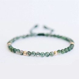 Small Natural Agate Stone Bead Bracelets Hand Woven Fine Bracelet Green Colour Meditation Healing Balance Jewellery Gift