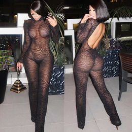 Jumpsuit women hot black leopard sexy Long sleeve halter Bodysuit lady teddy sex costumes fashion style clothes