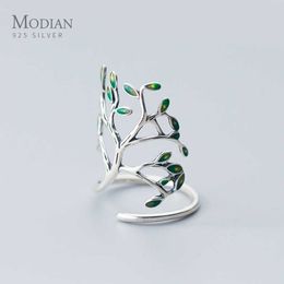 Hyperbole Plant Finger Ring for Women Real 925 Sterling Silver Tree Branch Leaves Adjustable Fine Jewelry 210707