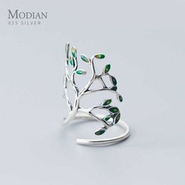 Hyperbole Plant Finger Ring for Women Real 925 Sterling Silver Tree Branch Leaves Adjustable Fine Jewellery 210707