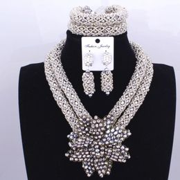 Earrings & Necklace 2021 Design Two Layers Luxury Ladies Wedding Bridal African Beads Jewellery Sets For Party Crystal Set