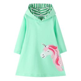 Jumping Metres Autumn Winter Children's Sweatshirts Hoody Dresses For Baby Girls Cotton Clothes Unicorn Embroidery Fashion Dress 210529