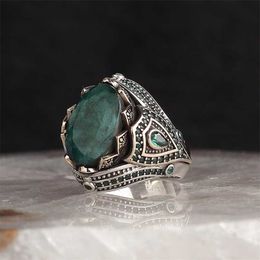 925 Sterling Silver Ring for Men Emerald Stone Jewelry Fashion Vintage Gift Onyx Aqeq Mens Rings All Size 211217