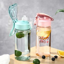 Plastic Water Bottle Straw Direct Drinking Dual Purpose With Scale Detachable Straw Sports BPA Free 500ML