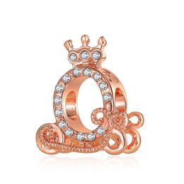 Fits Pandora Sterling Silver Bracelet 20pcs Rose Gold Crown Pumpkin Carriage Crystal Beads Charms For European Snake Charm Chain Fashion DIY Jewellery Wholesale