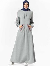 Vestidos casuales Dubai árabe musulmán chándal con capucha de trabajo deportivo wear bolsillo trotar vestido largo musluman ropa islámica maxi mujeres