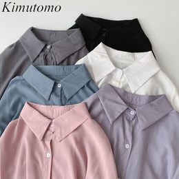 Kimutomo Harajuku Wind Shirt Women Spring Korean Fashion Turn Down Collar Long-sleeved Single Breasted Solid Top Casual 210521