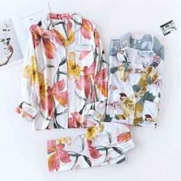 Super comfortable ladies pajamas two-piece spring and summer plus size loose viscose long-sleeved home service set kawaii 210901