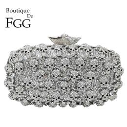-Boutique de FGG Diamond Skull Embrague Mujeres Bolsos de noche Bolsos de cristal de las señoras y bolsos de la cena de la gala de la boda Minaudiere Bolsa 220225