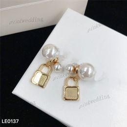 Shiny Lock Shape Earrings Smooth Pearl Charm Stylish Design Letter Stud Womens Personalised Chic Ear Jewellery