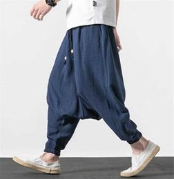 M-6XL 7XL Plus size men's cotton linen pants fashion 2020 Autumn long cross-pants Summer hip hop Dance pants black gary white X0723