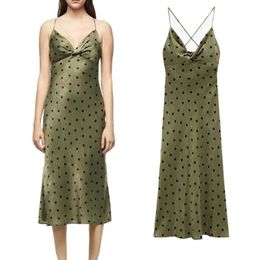 Summer Za Green Polka Dot Midi Dres Sexy Backless Party Dresses Woman Elegant Slip Cross Strap Knot Female Camisole 210608