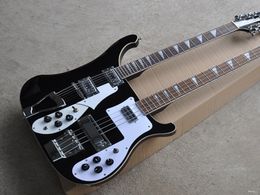 12+4 Strings Black body Double Neck Electric bass Guitar With Chrome hardware,Rosewood fingerboard,Provide Customised service