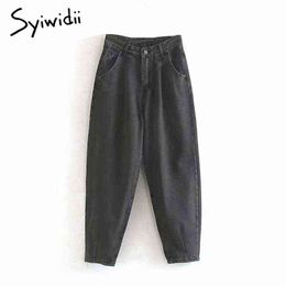 Syiwidii Mom Baggy Jeans Women Vintage Streetwear High Waisted Oversized Boyfriend Grey Full Length Pants Fall Winter 211129