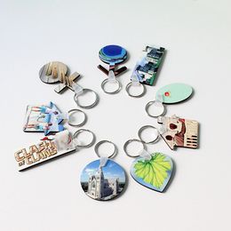 20 Styles Sublimation Blank Keychain Party Favor MDF Double-sided Wooden Pendant Keychains Thermal Transfer Key Ring White DIY Gift