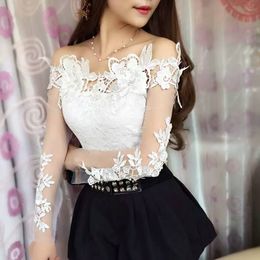 Summer Fashion Lace Blouse Sexy Slash Neck one off Shoulder Shirts Ladies Office korean Tops Long sleeved autumn costumes