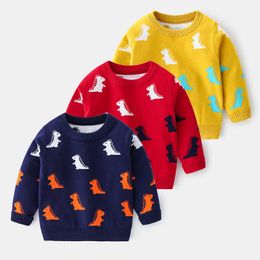 Toddler Girl Sweaters Kids Boys Fall Winter Dinosaur Knitted Pullover Sweater Children O Neck Elastic Knitting Sweater Tops Y1024