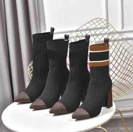 2021 Kadın Çorap Çizmeler Tasarımcı Sonbahar Kış Ayakkabı Örme Elastik Patik Lüks Bootis Seksi Lady Yüksek Topuklu Ayakkabı Büyük Boy 35-41-4