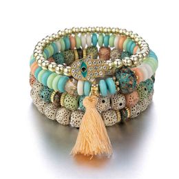 Newt Dign Fashion Geometric Turquoise Beads Tassels Bodhi Bohemia Natural Stone Bracelet For Women Girls