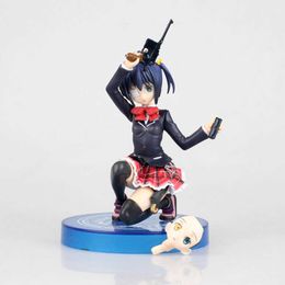 15cm Love, Chunibyo & Other Delusions anime figurine Takanashi Rikka Holding gun Changeable face PVC figure toys for kids