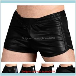 Gym Clothing Exercise Fitness Wear Athletic Outdoor Apparel Sports & Outdoorsmen Faux Leather Shorts Sexy Solid Tight Black Casual Male Fash