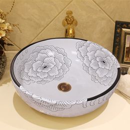 China white Colour peony pattern ceramic wash basin bathroom sink bowl