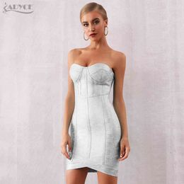 Bodycon Bandage Dress Women Vestidos Summer Strapless Sky Blue Club Runway Celebrity Evening Party es 210423