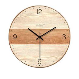 Wood Classic Wall Clock Silent Fashion Nordic Round Simple Digital Wall Clock Modern Orologio Da Parete Room Decor BD50UU H1230