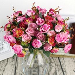 Decorative Flowers & Wreaths 21 Heads Artificial Silk Small Rose Bunch Wedding Home Outdoor Decor Table Decoration Office