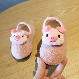 First Walkers Baby Girls Cartoon Pig Soft Bottom Cotton Shoes 1-2 Years Old Fur Autumn And Winter Floor Toddler