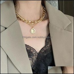 Other Fashion Aessories Portrait Exaggerated Thick Necklace Double Layer Personality Hip Hop Neck Short Coin Clavicle Chain Female Drop Deli