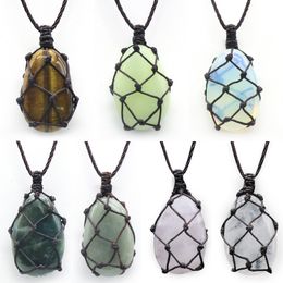 Woven Water Drop Net necklaces Reiki Healing Stone Crystal Natural Chakra Energy Pendant Necklace for women men