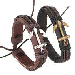 2021 Genuine Leather hook boat anchor bracelets adjustable wristband bangle cuffs for women men punk Jewellery Gift