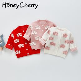 Cute flowers baby girls cotton sweater knitting cardigan spring and autumn infant girl 210515