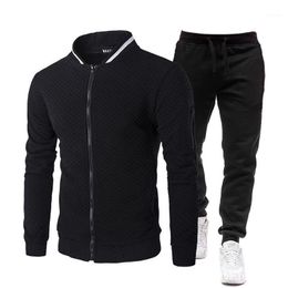 Men's Tracksuits 2021 Fashion Sports Suit Polyester Solid Color Zipper Stand-upcollarsweatshirt Sweatpants Casual Jogging Clothing