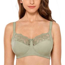 Women's Full Coverage Lace Wireless Non-padded Cotton Bras 36-48 C D DD E F G 210728