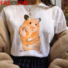 Kawaii Hamster Funny Cartoon T Shirt Women Summer Casual Cute Anime T-shirt Graphic Streetwear Tshirt Harajuku Top Tees Female Y0629