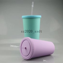 10pcs 16oz Matte Acrylic Cups Plastic Tumbler with Lids Clear Straws Double Wall Coffee Mug Reusable Cup