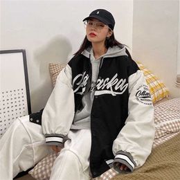 High-quality baseball jackets for women loose thin letter coat couple retro clothes oversize jacket spring and autumn 211126