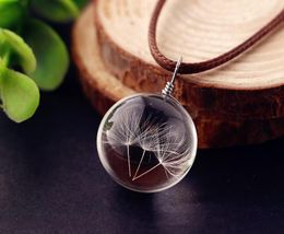 Pendant Necklaces Pressed Dandelion Seed Flower Necklace Real Dried Glass Ball DIY Jewellery Making-PENDANT Only 073O