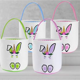 Wholesale Easter Bunny Bucket Festive Crooked Ears Rabbit Basket Easters Eggs Storage Bag Kids Candy Gift Tote Bags Home Festival Decoration