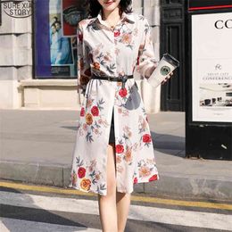 Korean Printed Women Tops Sun Protection Clothing Casual Shirt Long Cardigan Female Chiffon Blouse Blusas 9123 50 210506