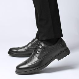 Men Dress Shoes Genuine Leather Oxofrds High Quality Oxfords Black Party Wedding Flats Business