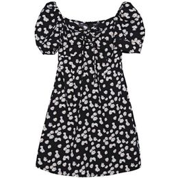 PERHAPS U Women Daisy Black Flower Print Square Collar Short Sleeve A Line Mini Dress Summer Beach Female D2649 210529