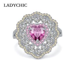 Wedding Rings LADYCHIC Luxury Cubic Zirconia Silver Colour For Women Love Heart Shape Pink Crystal Ring Party / Engagement LR1072