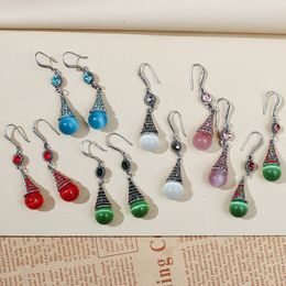 Colorful Rhinestone Opal Dangle Earring Women Fashion Jewelry Retro Ethnic Cat Eye Stone Drop Statement Earrings