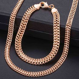 Men Women's Jewelry Set 585 Rose Gold Bracelet Necklace Set Double Curb Cuban Weaving Bismark Chain Wholesale Jewelry KCS04