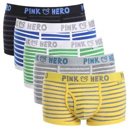 Hot 5pcs/Lot Pink Heroes High-Quality Cotton Underwear Men Boxer Shorts Classic Striped Male Underpants Comfortable U-bag H1214