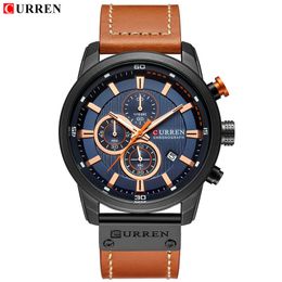 CURREN Luxury Brand Men Leather Sport Watch Man Analogue Quartz Wrist Watches Male Army Military Date Clock Relogio Masculino 210517