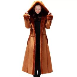 Women's Wool & Blends Faux Shearling Sheepskin Coats Women Artificial Suede Jacket Overcoat Autumn Winter Lambs Thicken Warm Parkas